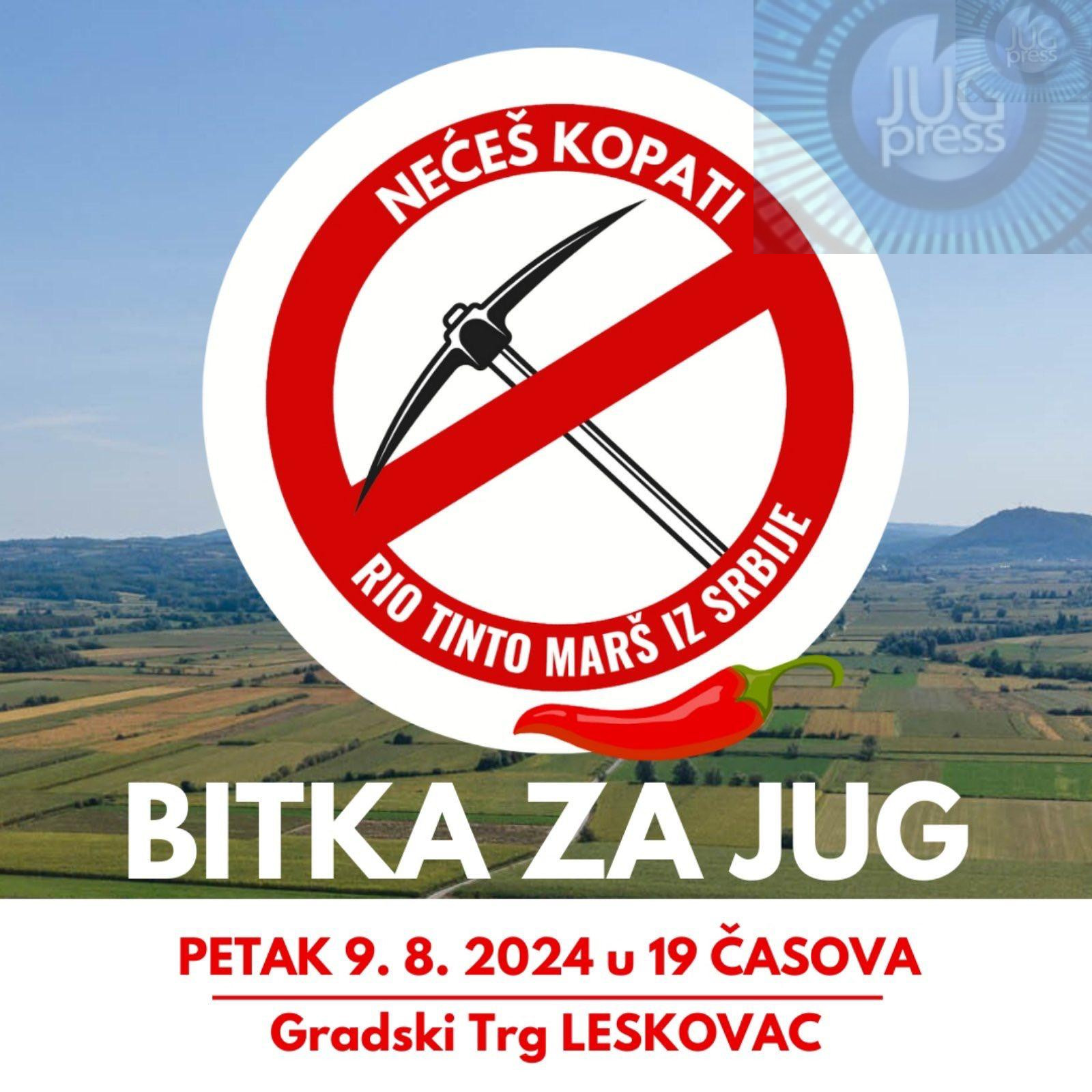 Najavljeni protesti protiv Rio Tinto u Leskovcu - JUGPRESS